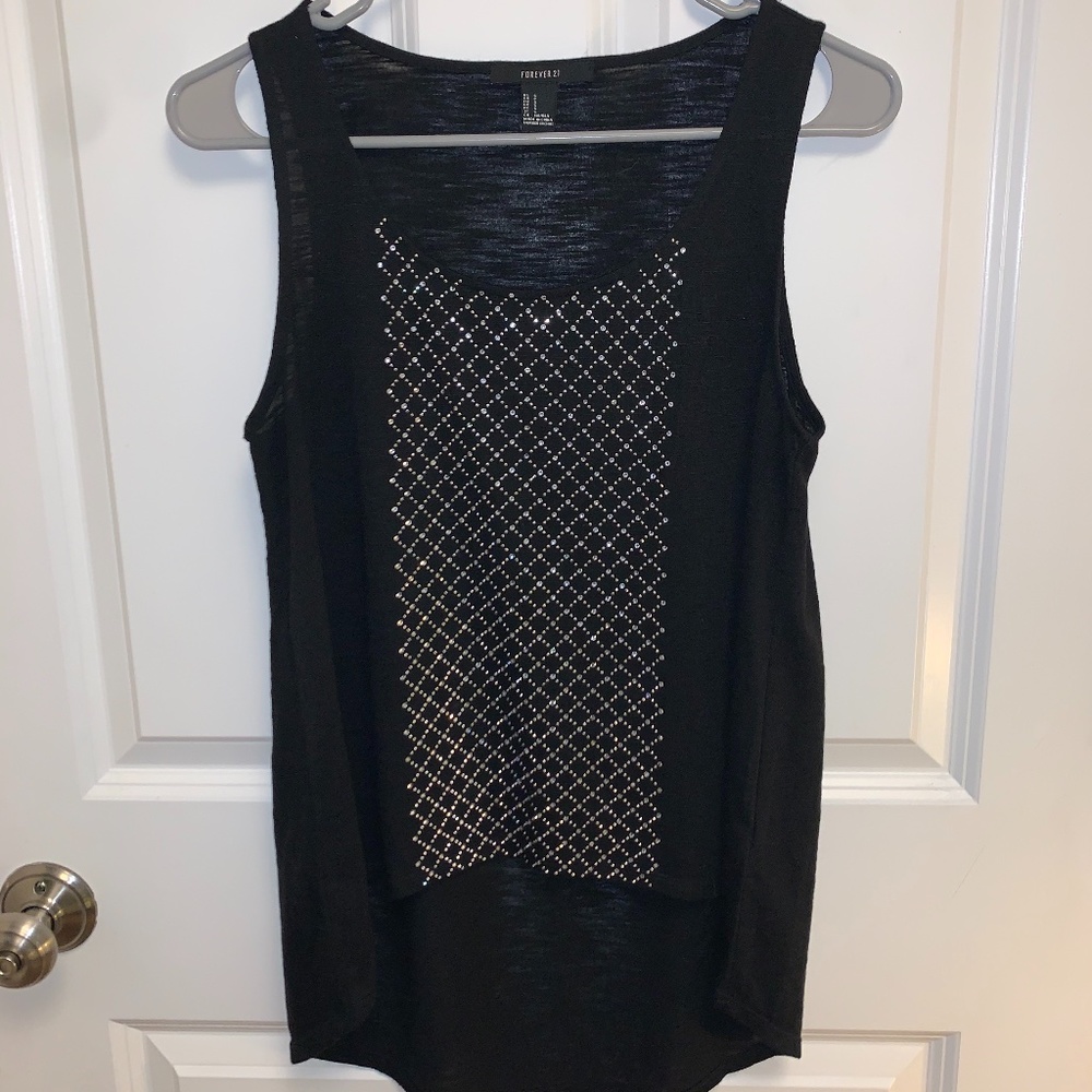 Womens high-low rhinestone tank top (S)